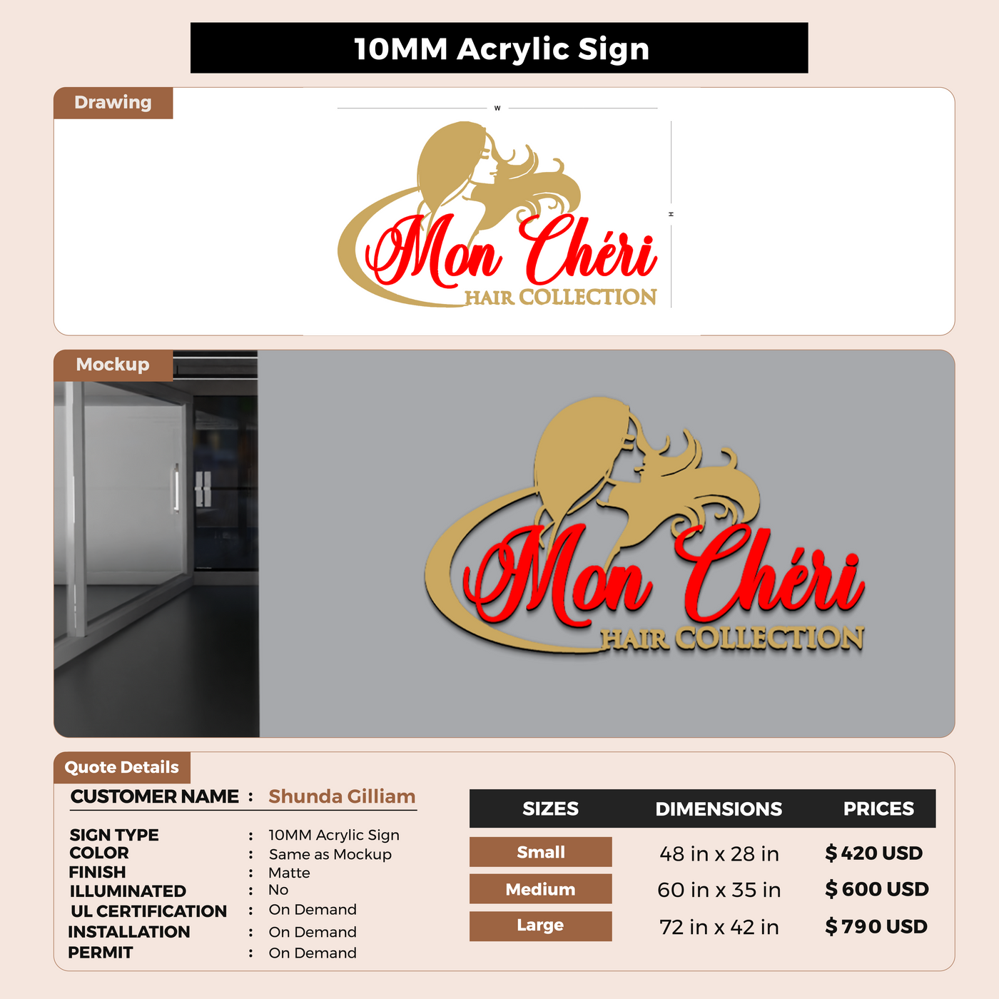 10mm acrylic sign for Shunda Gilliam Shukundala Walker