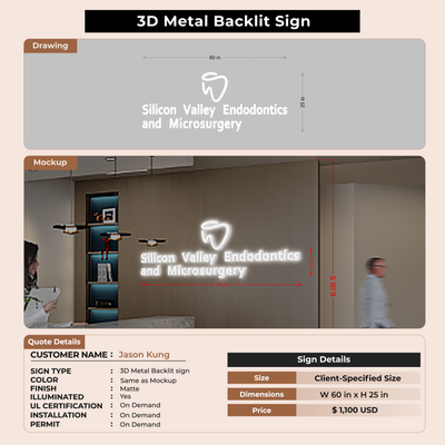 3D Metal Backlit Sign for Jason Kung