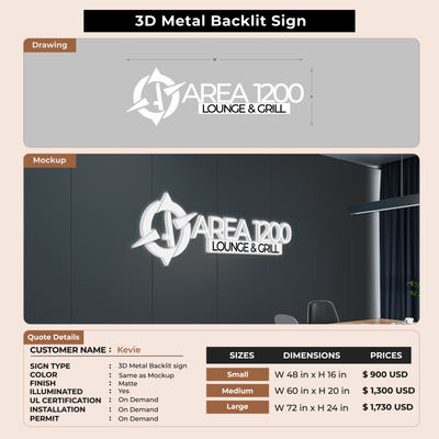 3D metal backlit Sign for Kevie