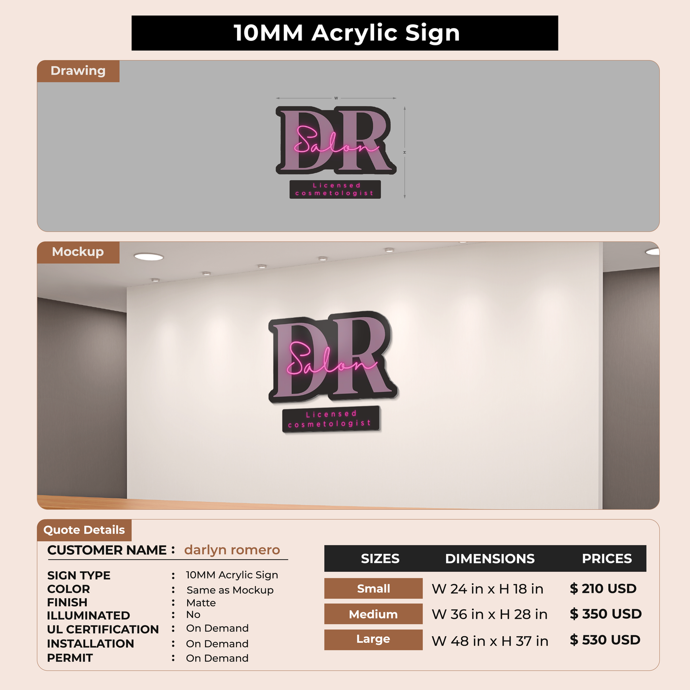 10mm Acrylic Sign for darlyn romero
