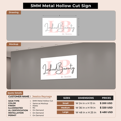 5mm metal hollow cut sign for Jessica Reynaga