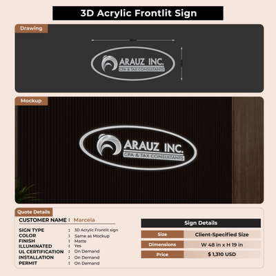 3D Acrylic Frontlit Sign for Marcela
