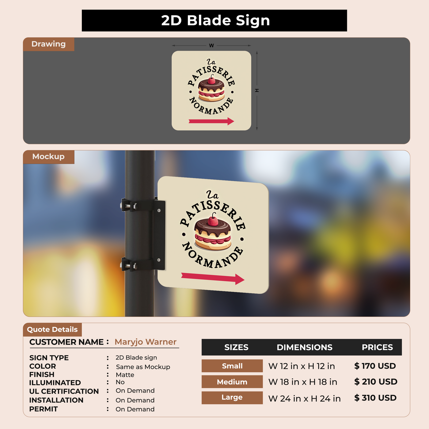 2D Blade Sign For Maryjo Warner