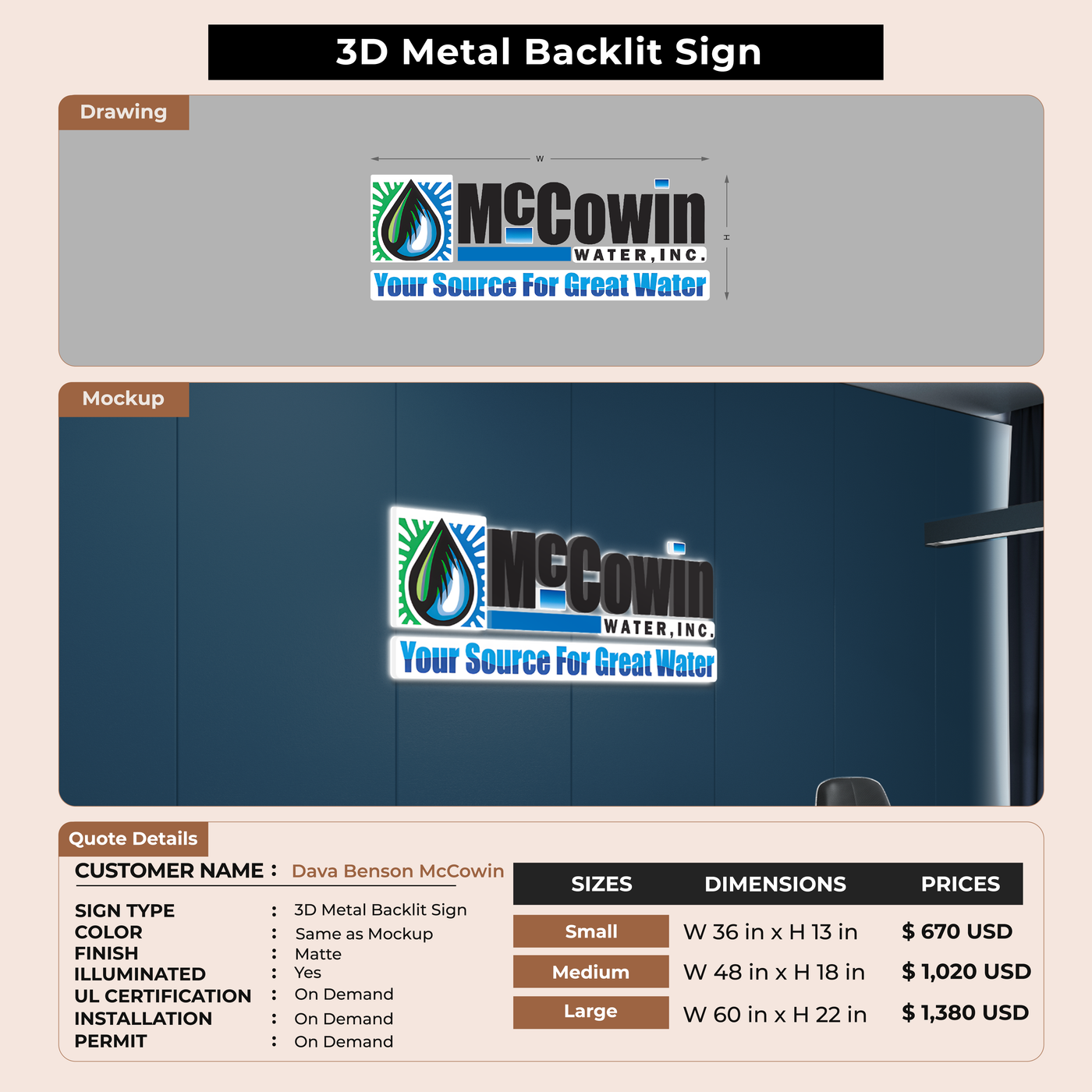 Custom Signs for Dava Benson McCowin
