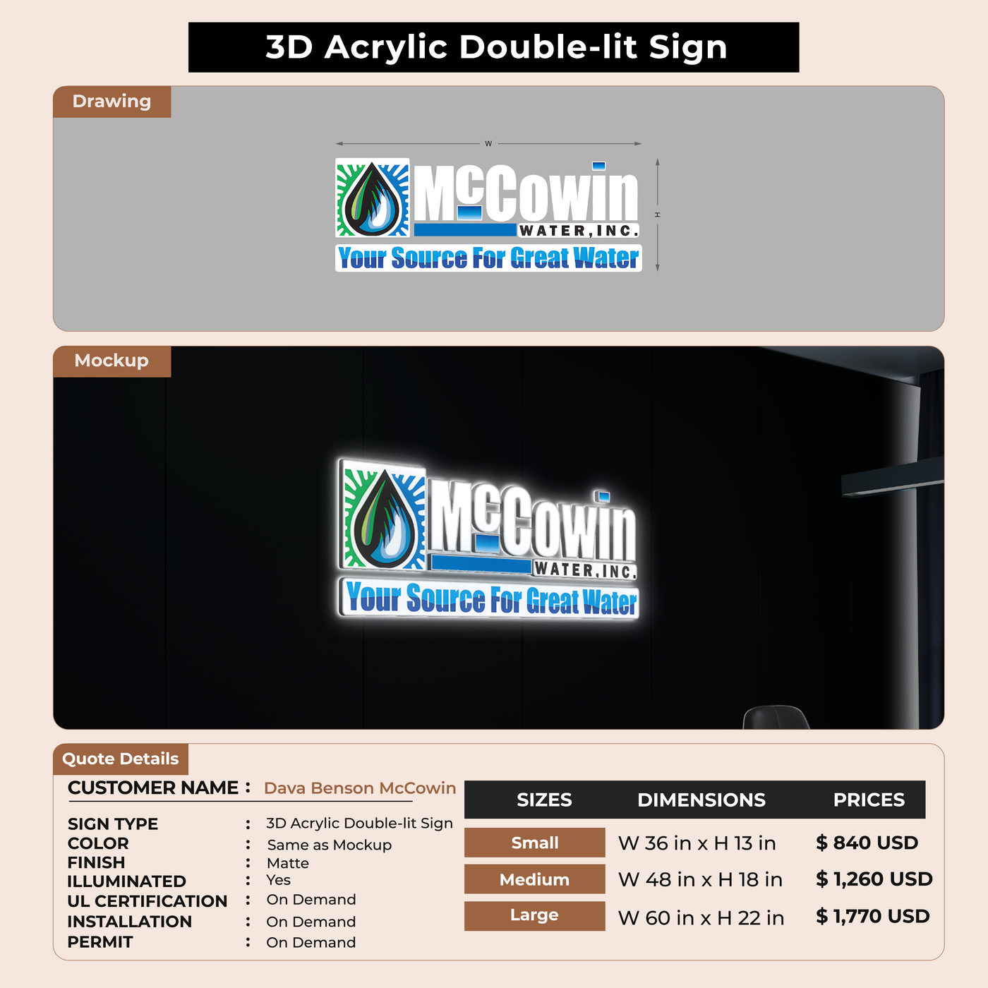 Custom Signs for Dava Benson McCowin