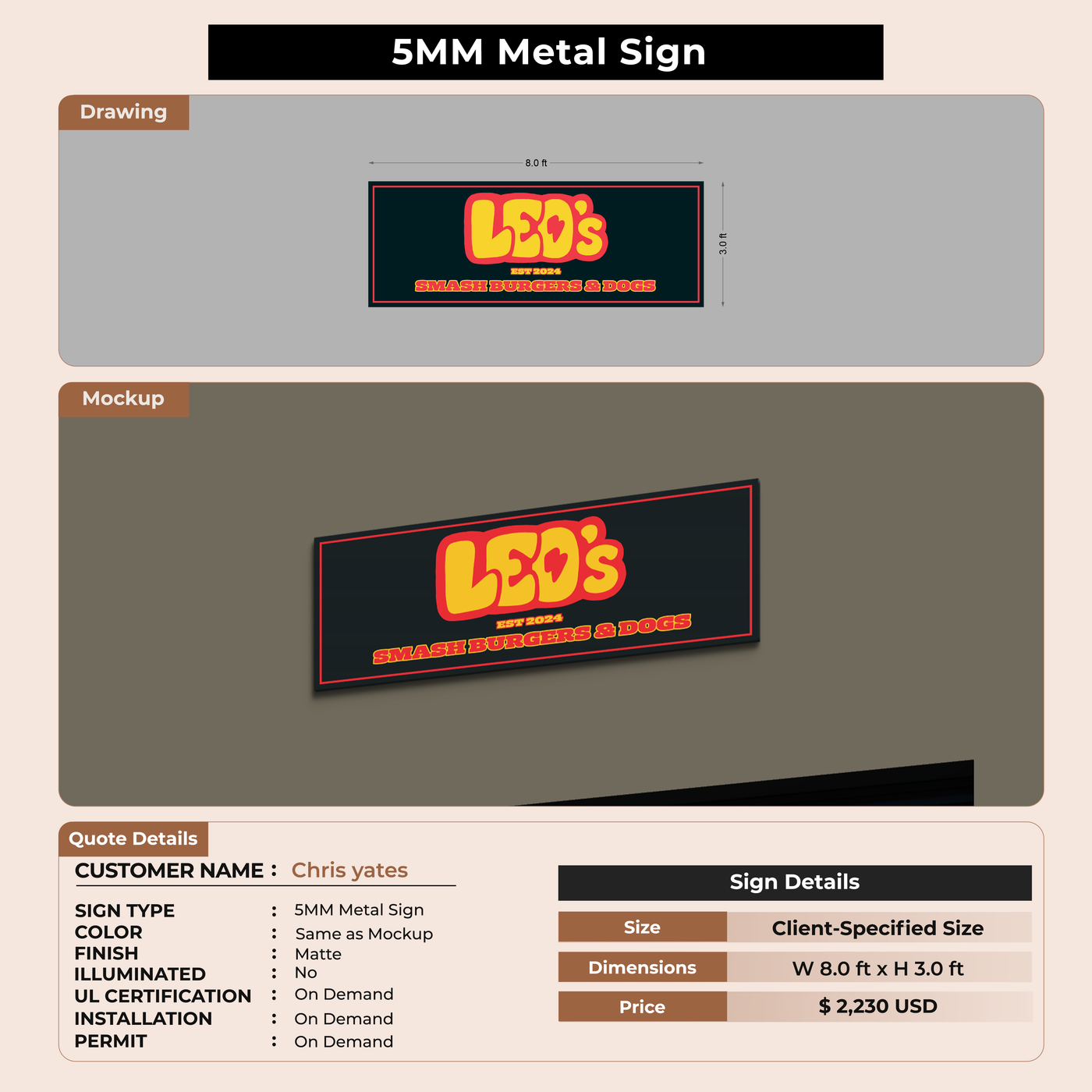 5MM Metal Sign for Chris yates