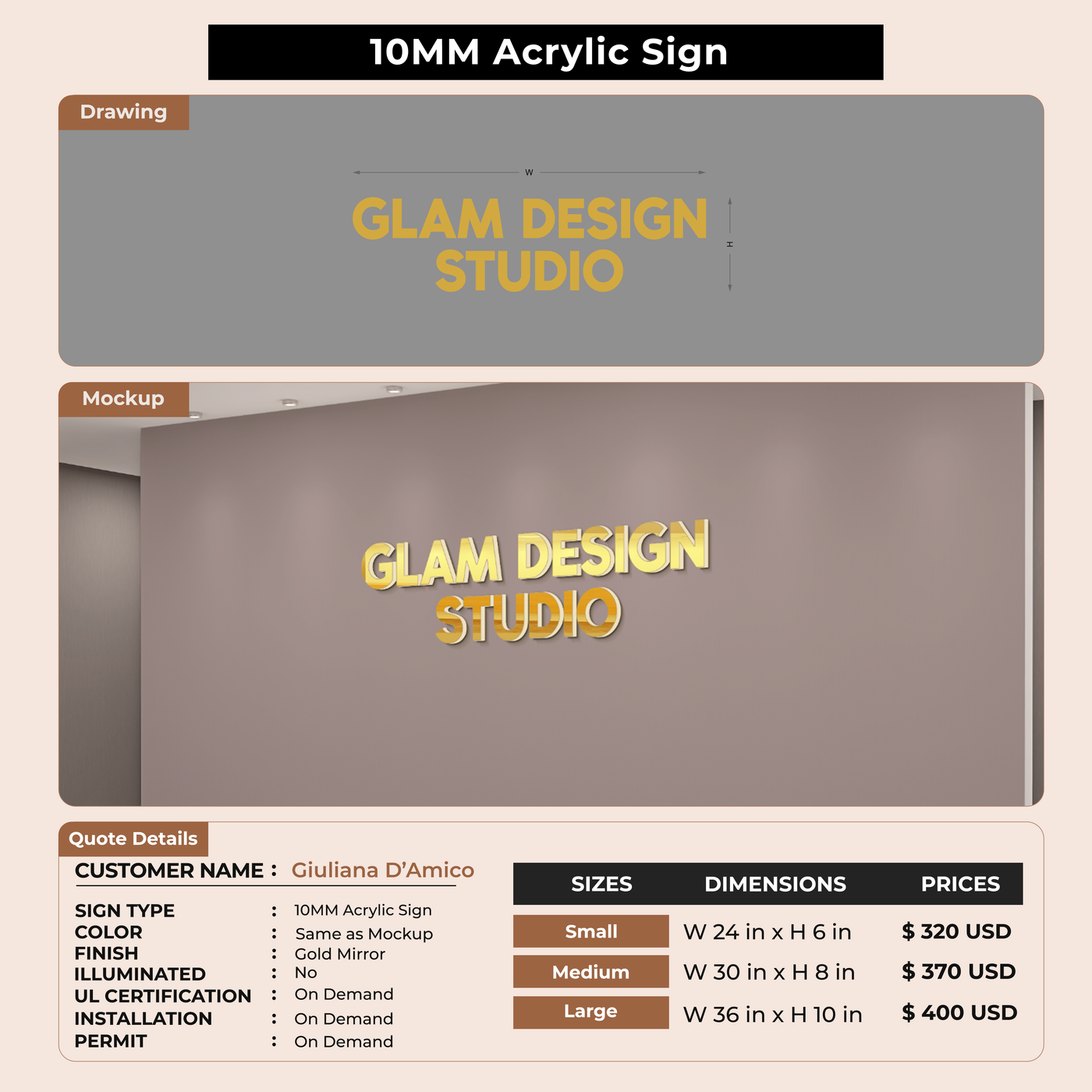 custom Signs for Giuliana D’Amico