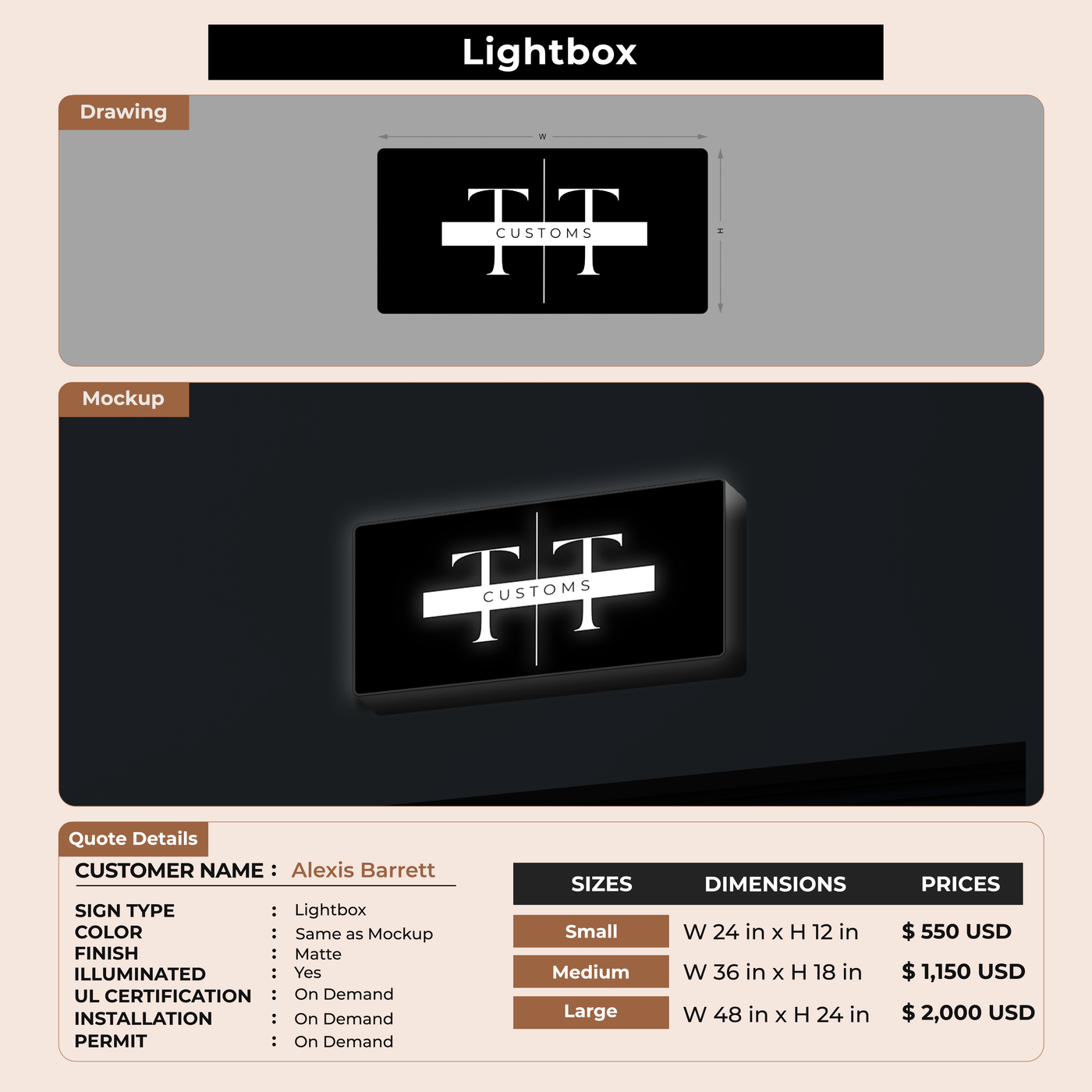 Lightbox Sign for Alexis Barrett