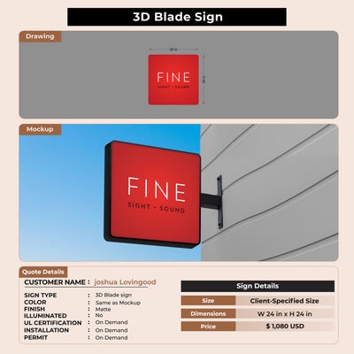 3D Blade Sign for joshua Lovingood
