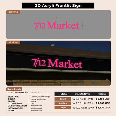 3D Acrylic Front-lit Sign for Omar a