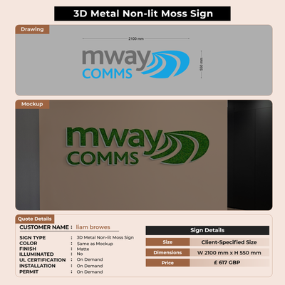 3D Metal Non-lit Moss Signs for liam browes