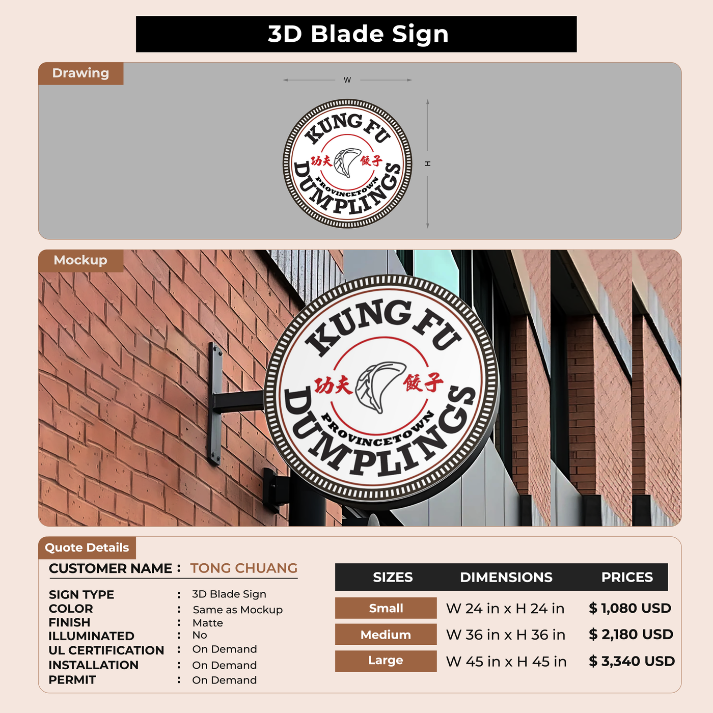 3D Blade Sign For TONG CHUANG