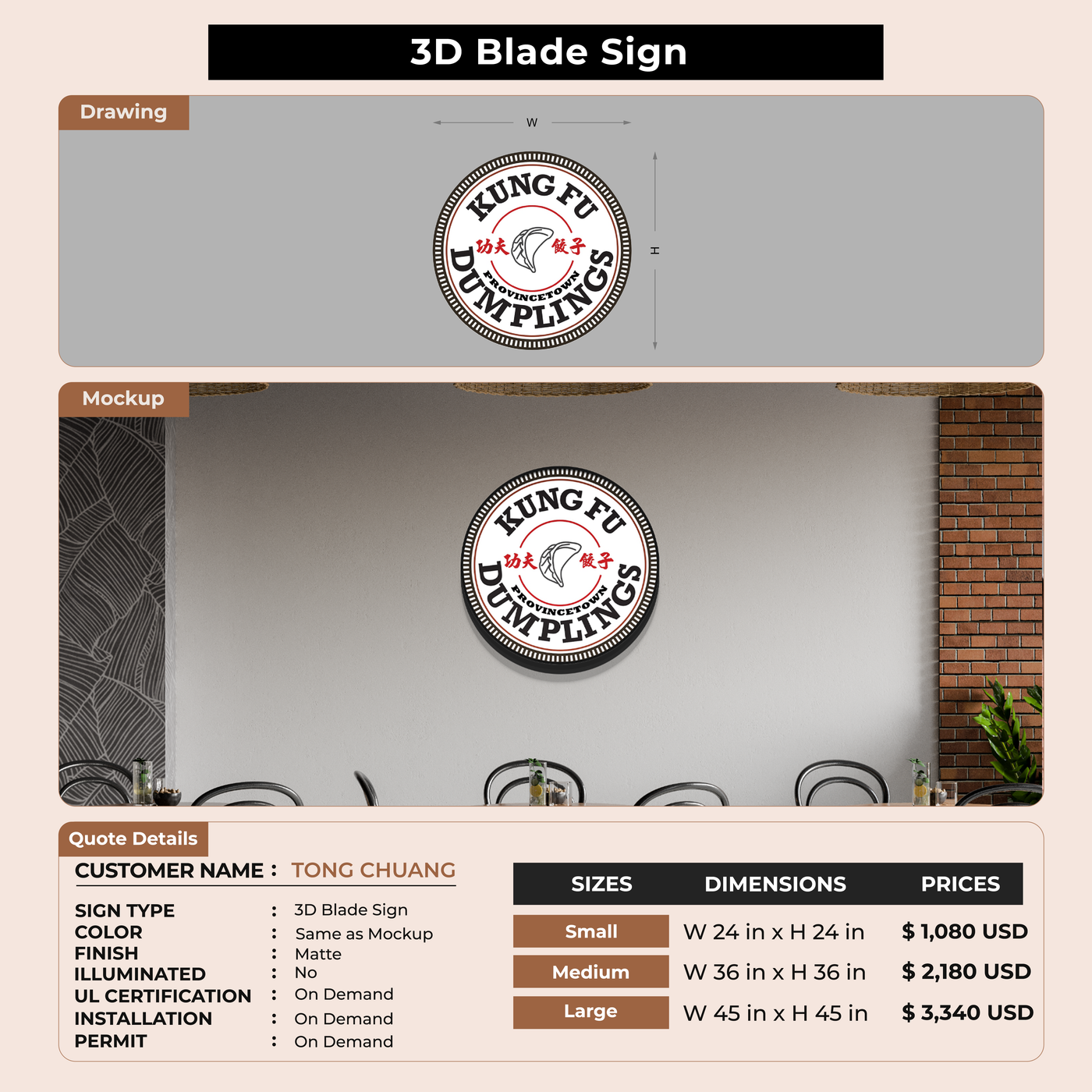 3D Blade Sign For TONG CHUANG