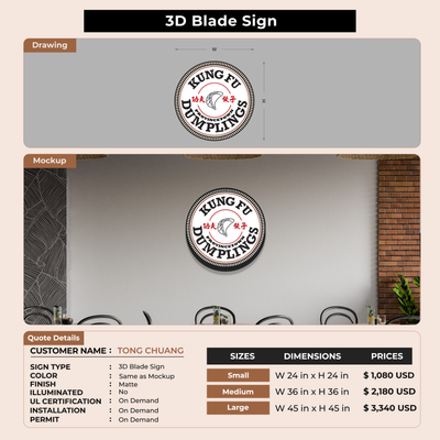 3D Blade Sign For TONG CHUANG