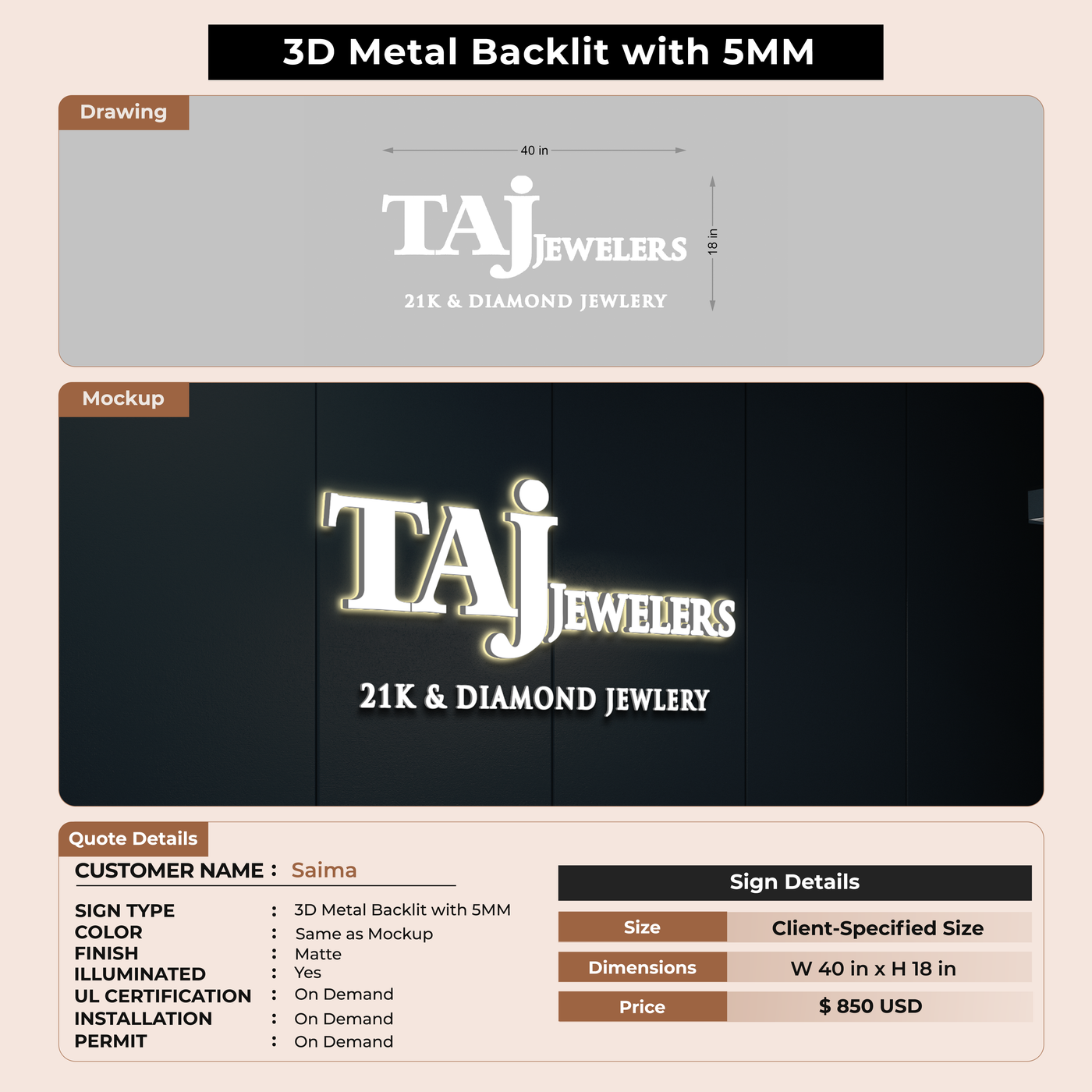 Custom Signs For Saima