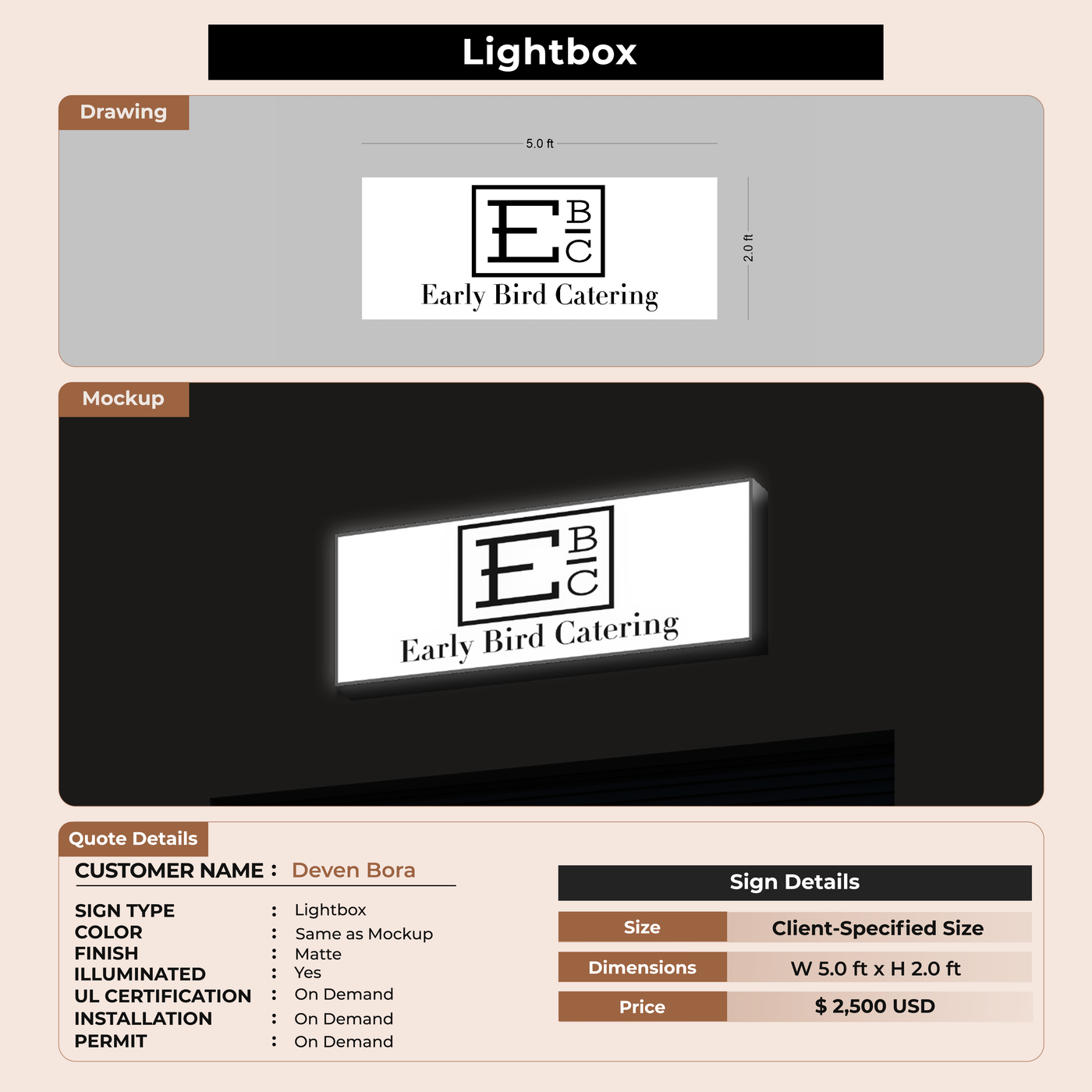 Lightbox Sign For Deven Bora