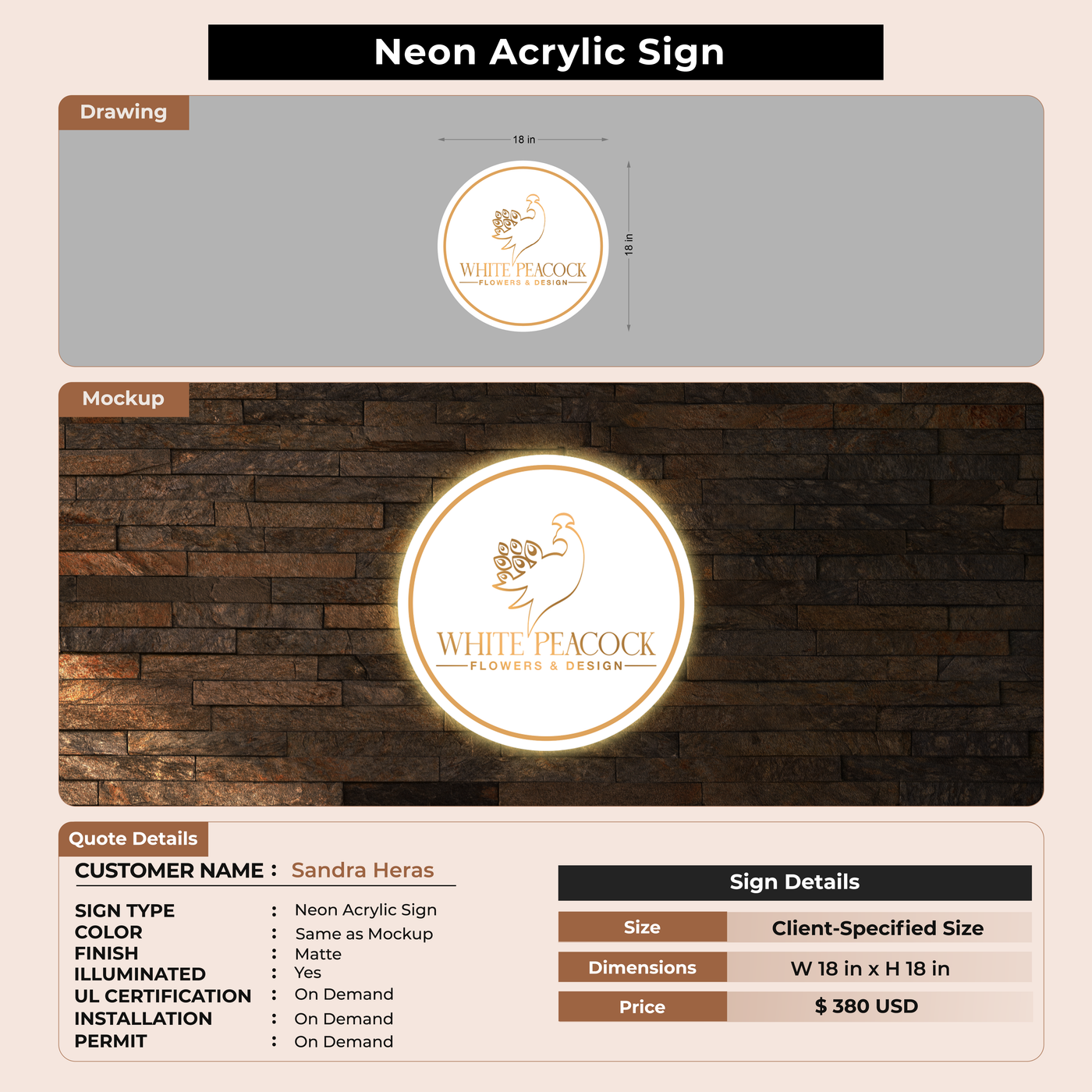 Neon Acrylic Sign For Sandra Heras