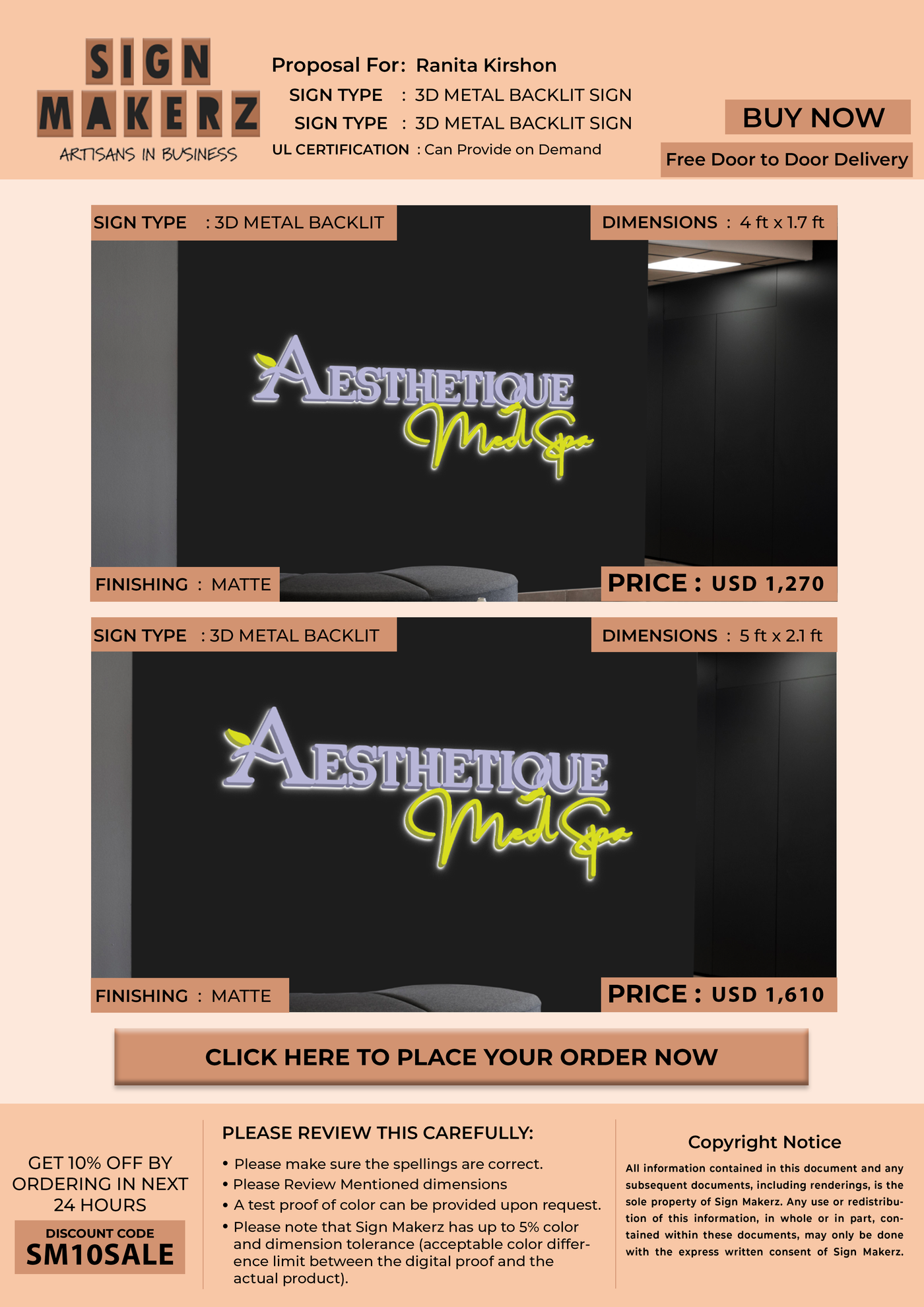 3D Metal Back-lit Sign For Ranita Kirshon