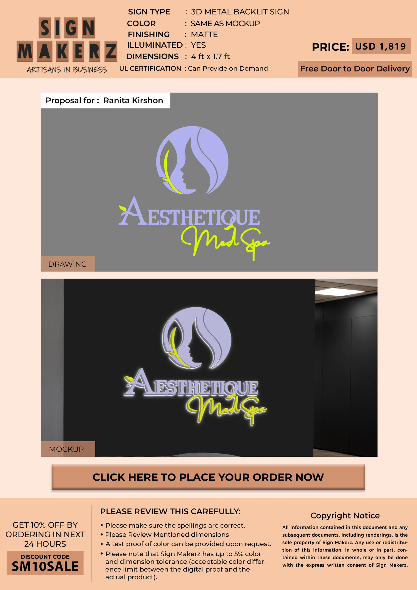 3D Metal Back-lit Sign For Ranita Kirshon