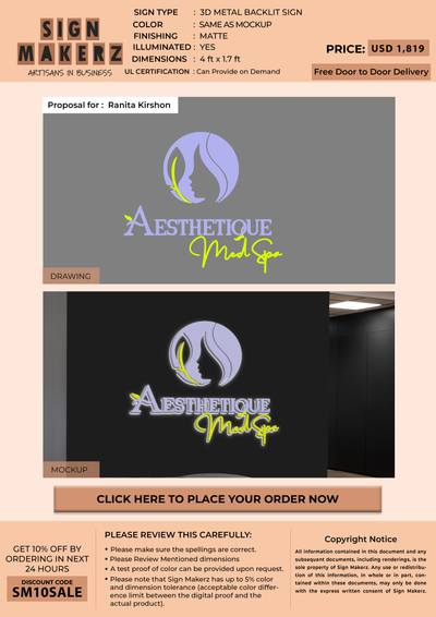 3D Metal Back-lit Sign For Ranita Kirshon