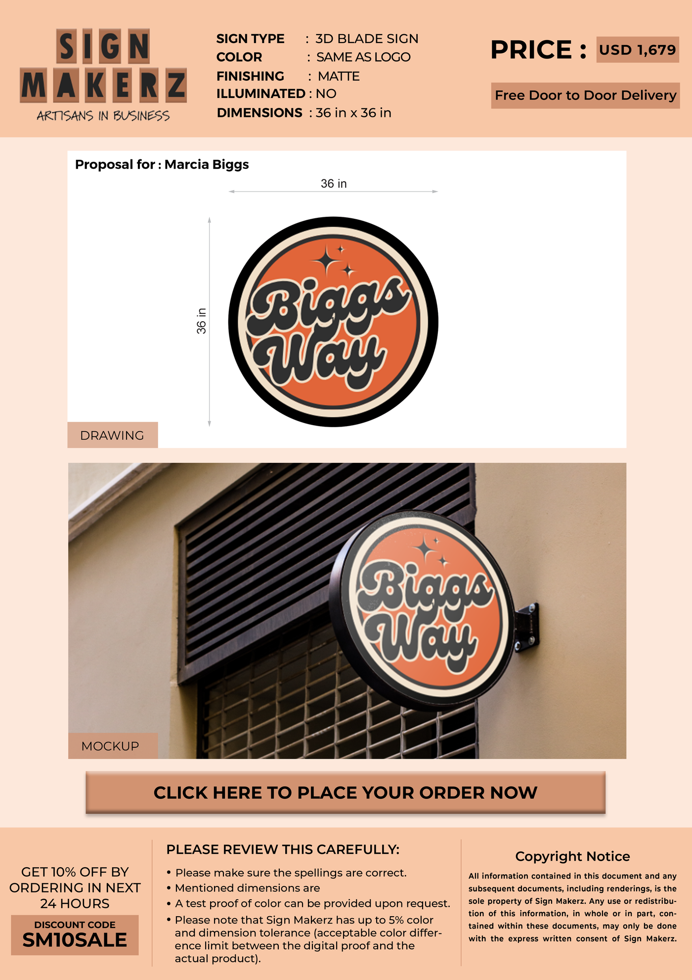 3D Blade sign for Marcia Biggs