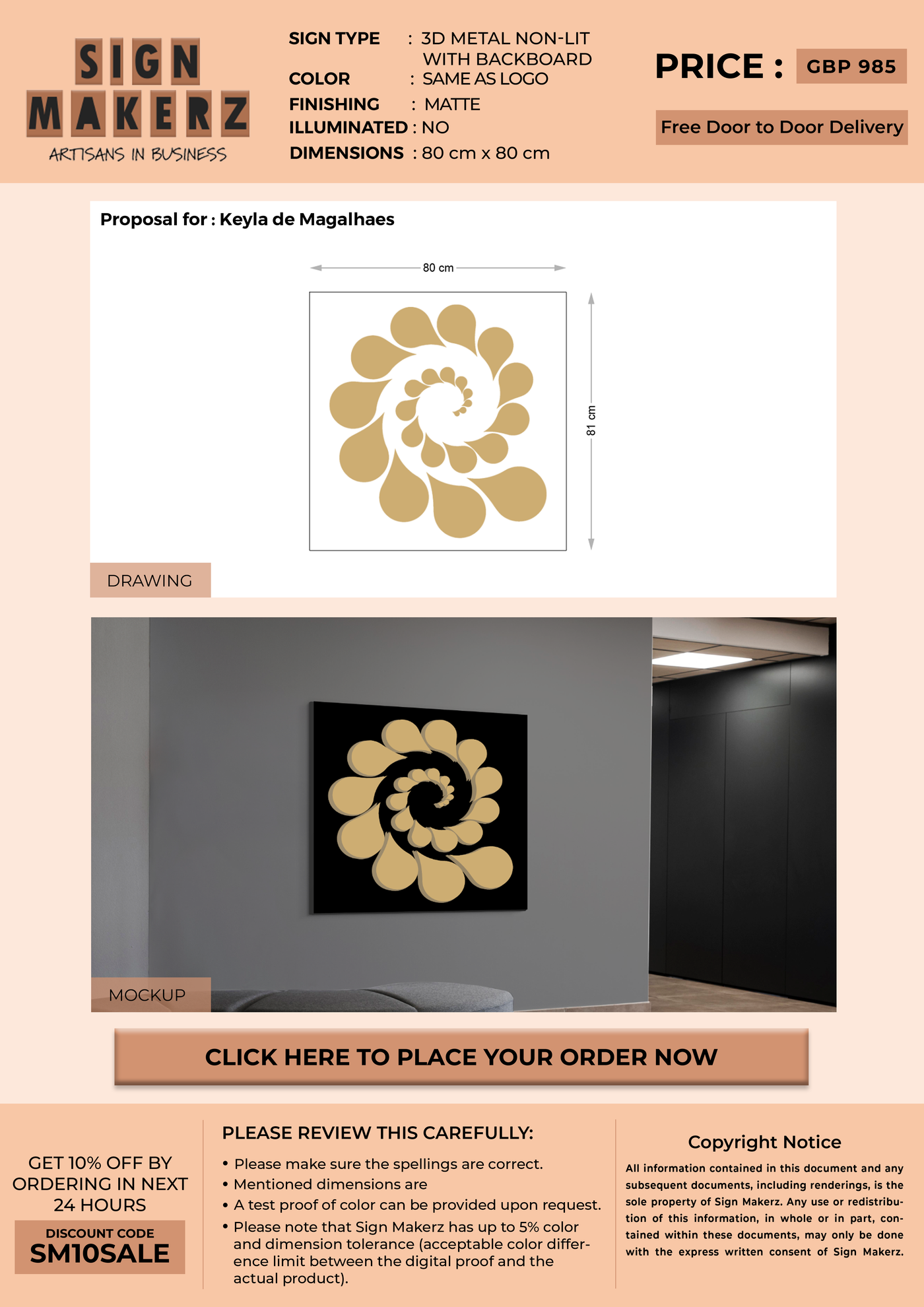 3D Metal Business Signage for Keyla de Magalhaes