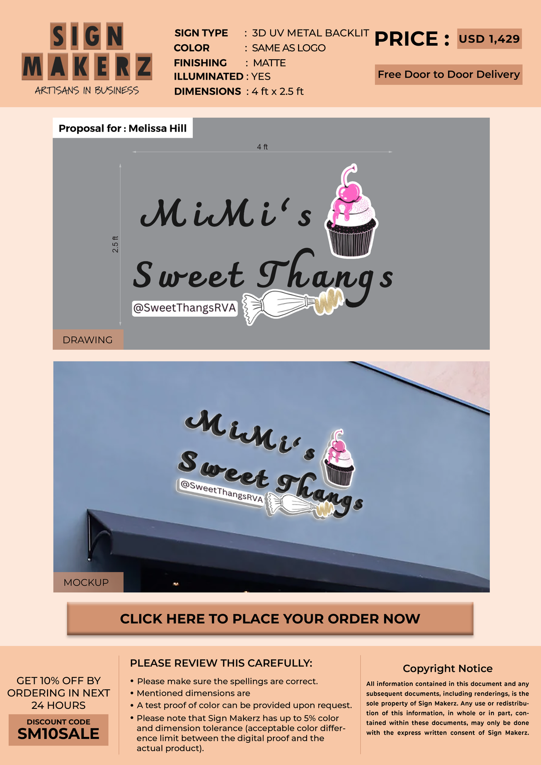 3D UV Metal Backlit sign for Melissa Hill