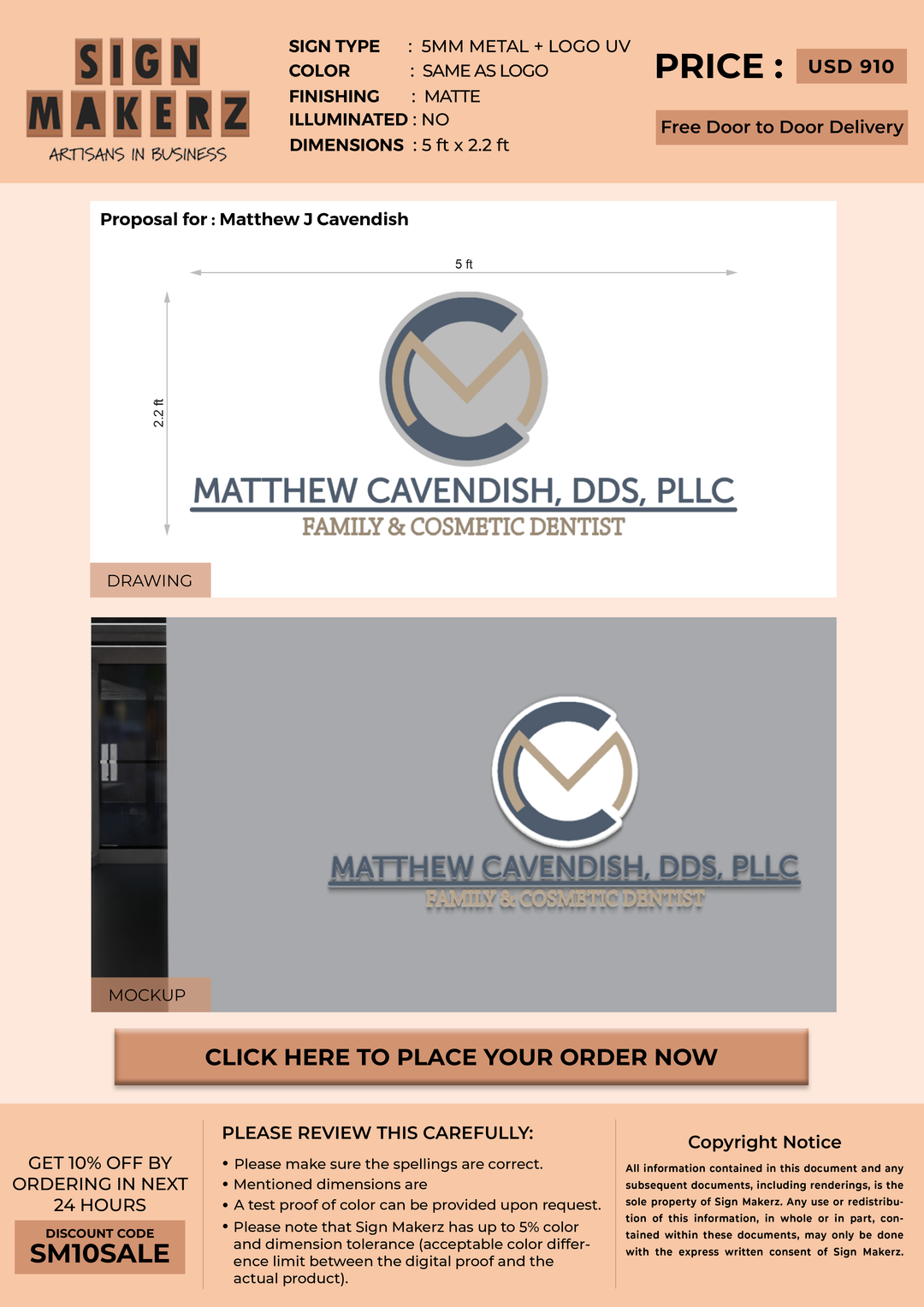 5mm UV Metal Sign for Matthew J Cavendish