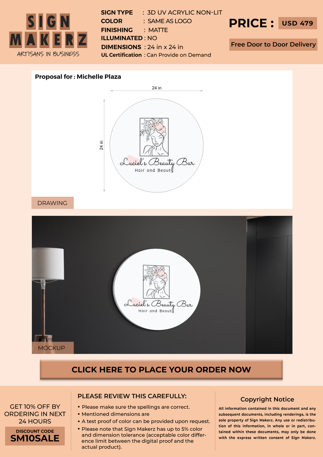 3D UV Acrylic Non-Lit sign for Michelle Plaza