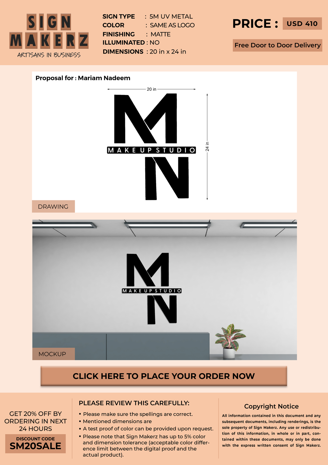 5mm UV Metal Sign for Mariam Nadeem