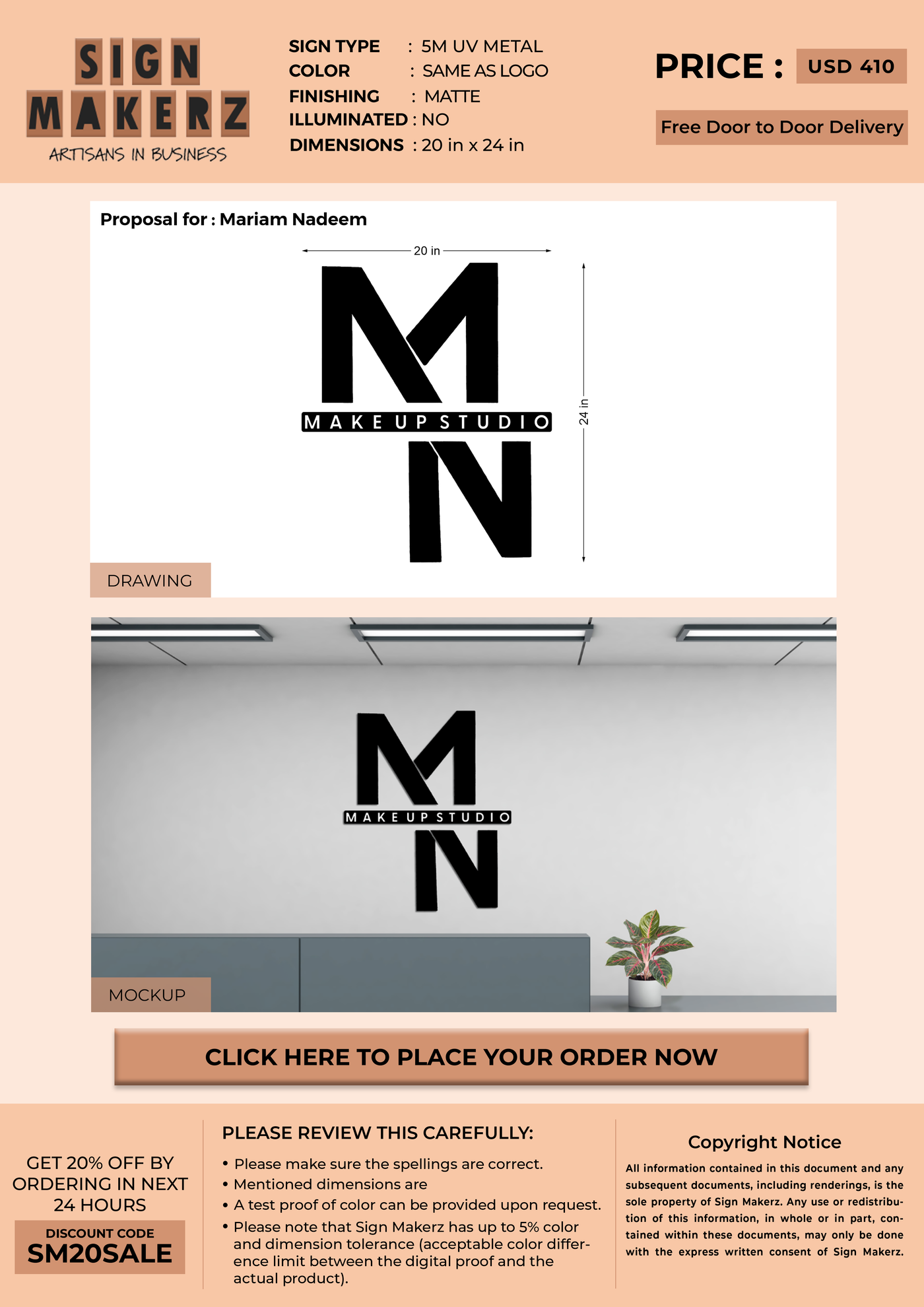 5mm UV Metal Sign for Mariam Nadeem
