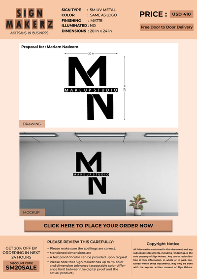5mm UV Metal Sign for Mariam Nadeem