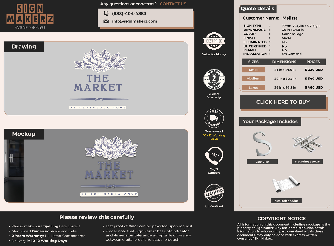 Business signage for Melissa