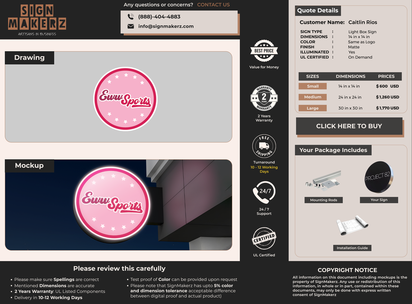 Business signage for Caitlin Rios