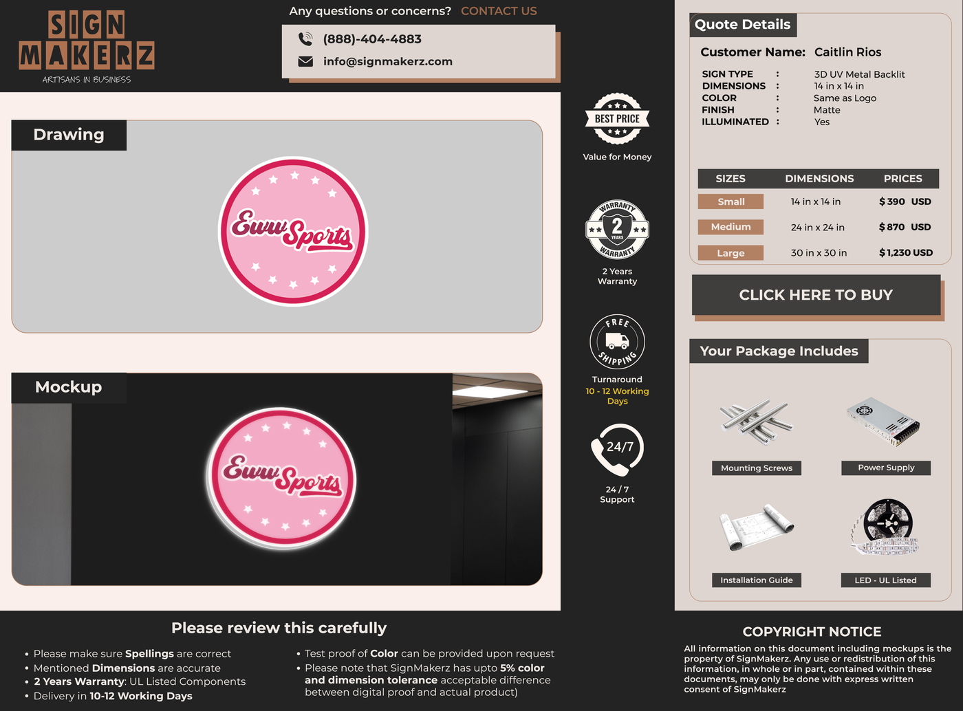 Business signage for Caitlin Rios