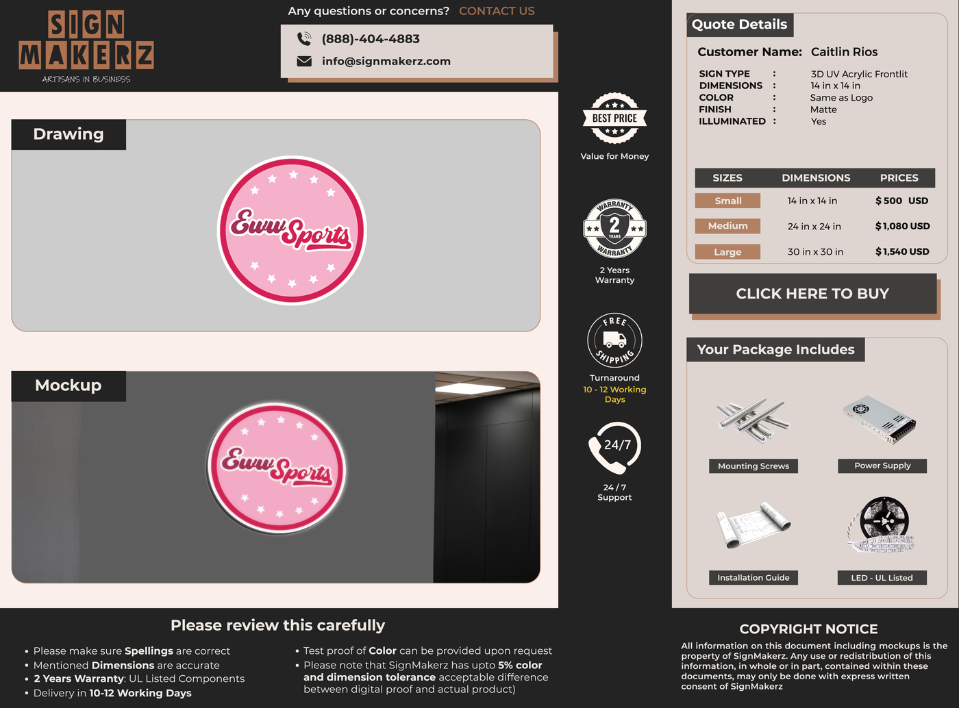 Business signage for Caitlin Rios