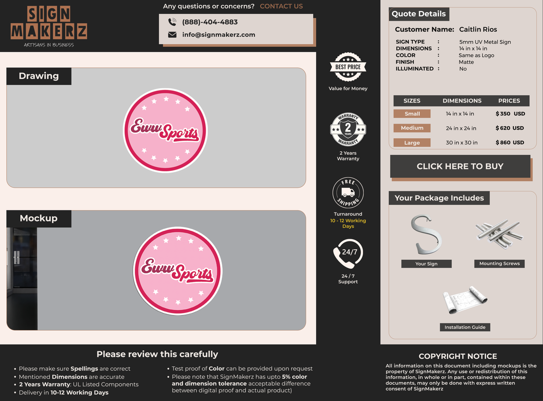 Business signage for Caitlin Rios