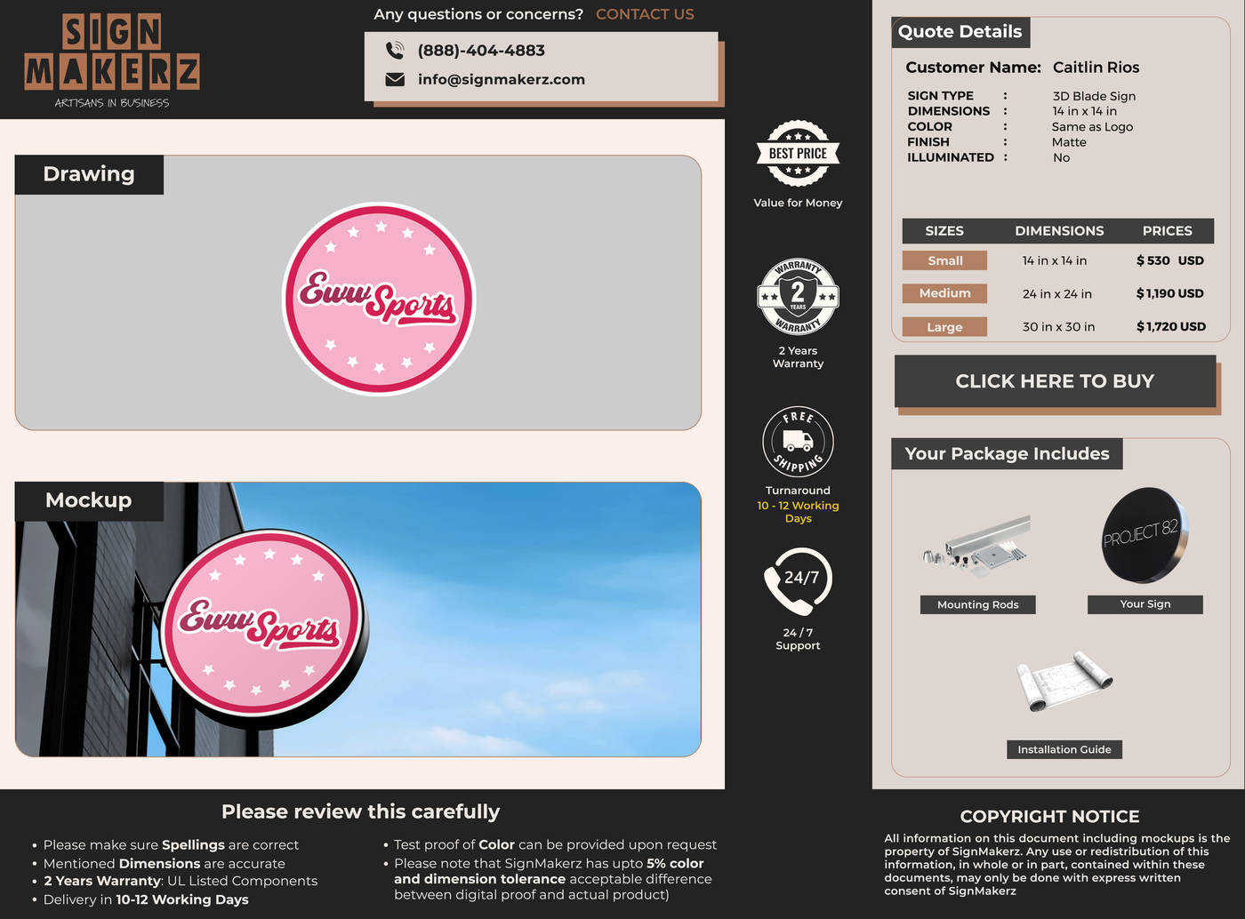 Business signage for Caitlin Rios
