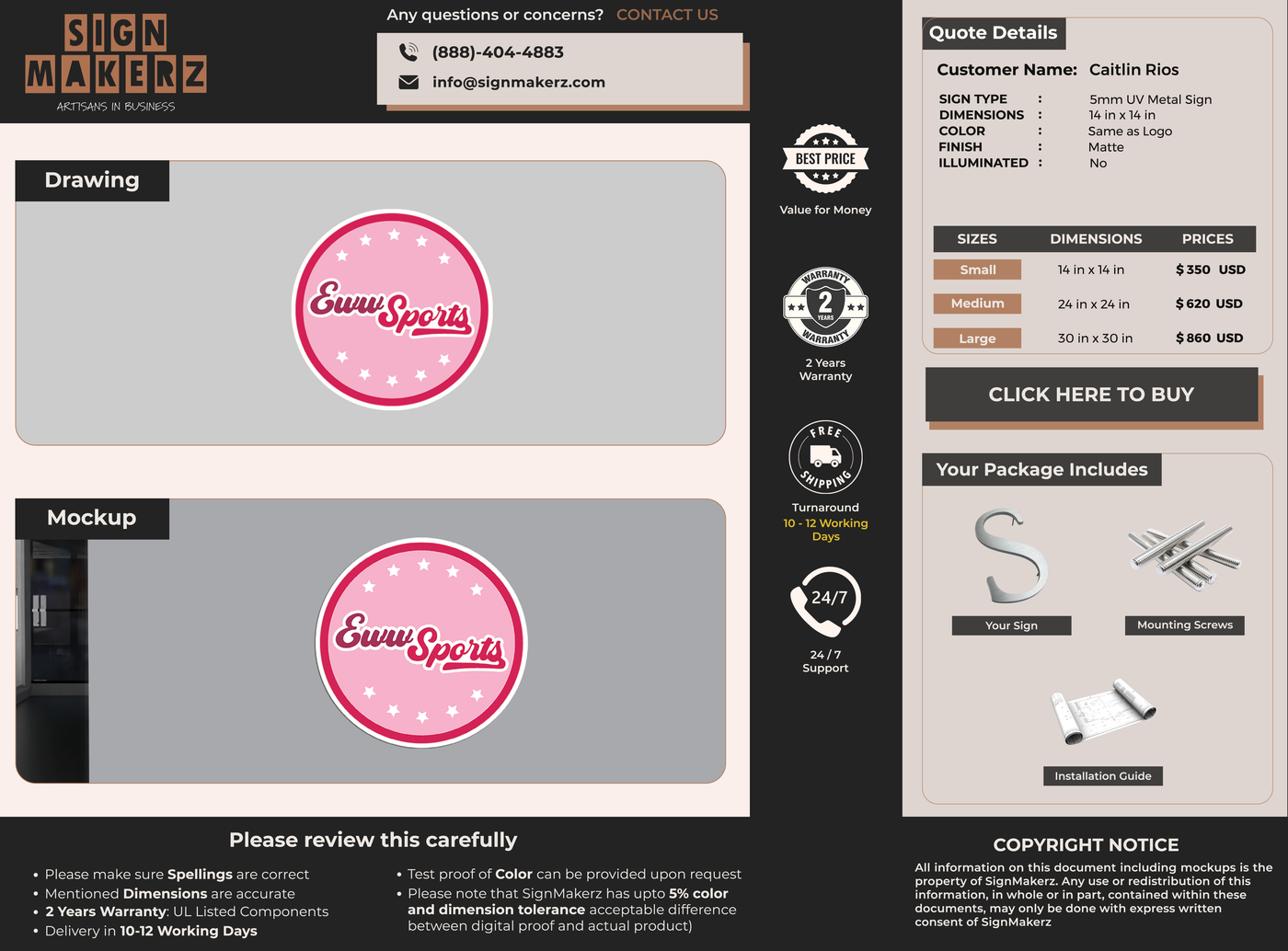 Business signage for Caitlin Rios