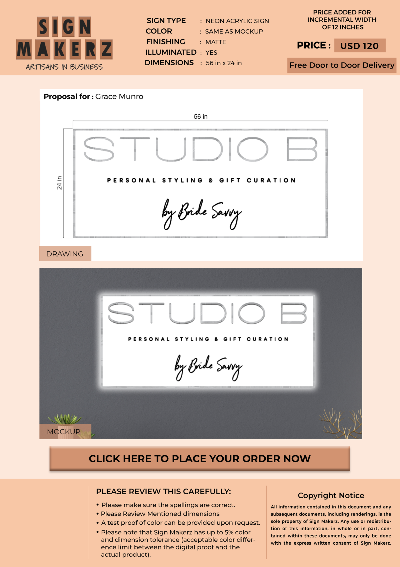 Replacement neon acrylic sign for Grace Munro