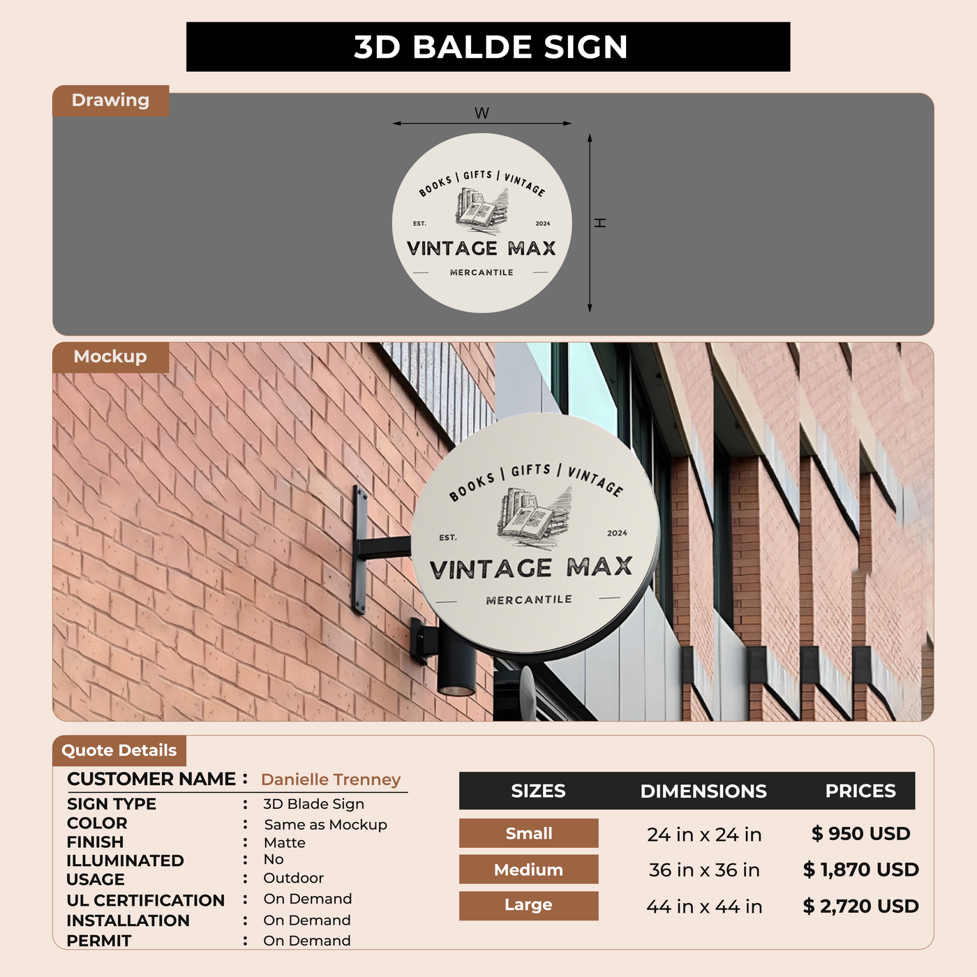 3d blade sign for Danielle Trenney