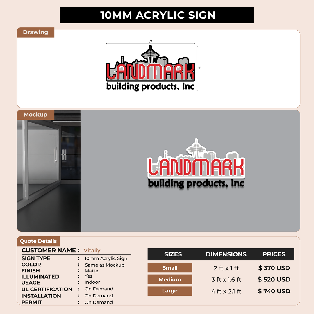 10mm acrylic sign for Vitaliy
