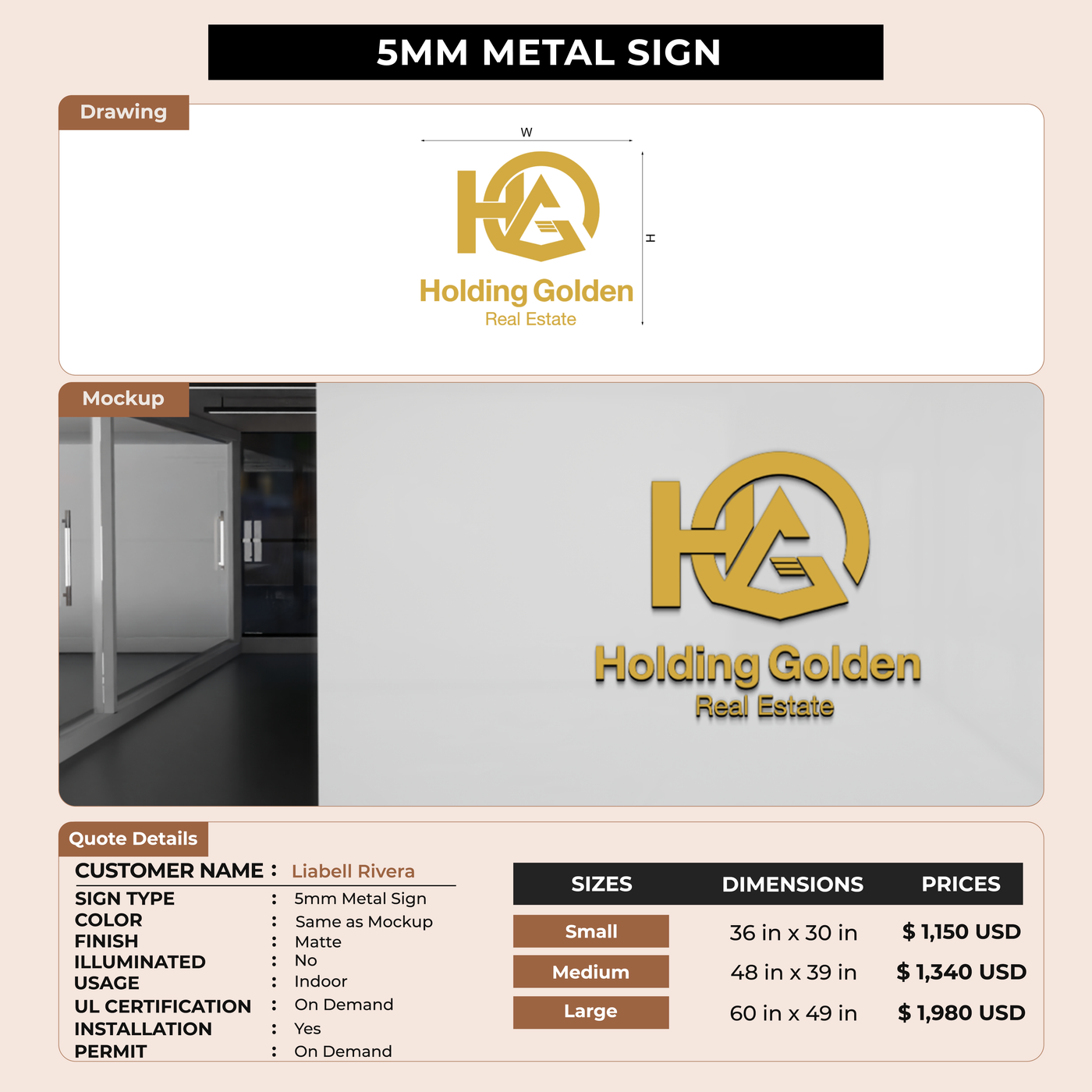 5mm metal sign for Liabell Rivera