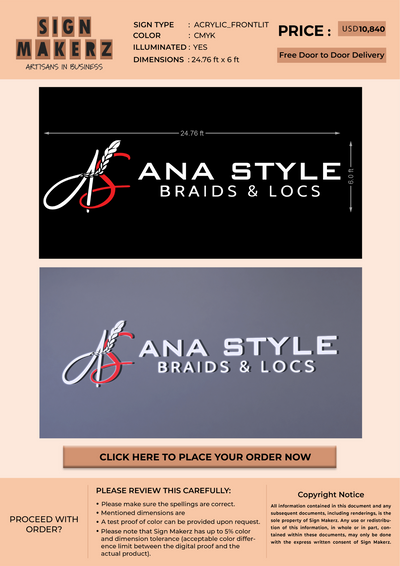 3D Acrylic frontlit Sign for Ana valdez