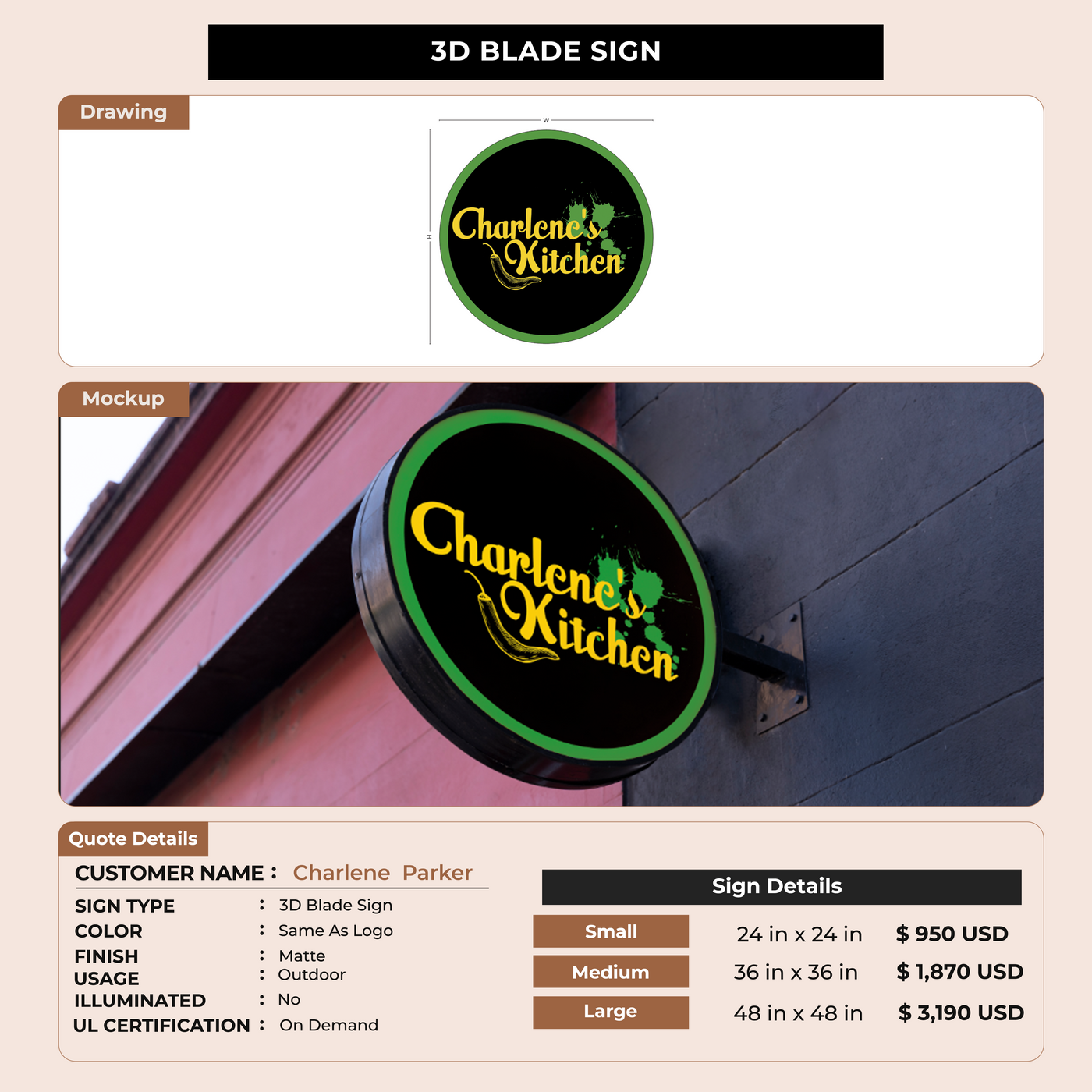 3D Blade Sign for Charlene  Parker