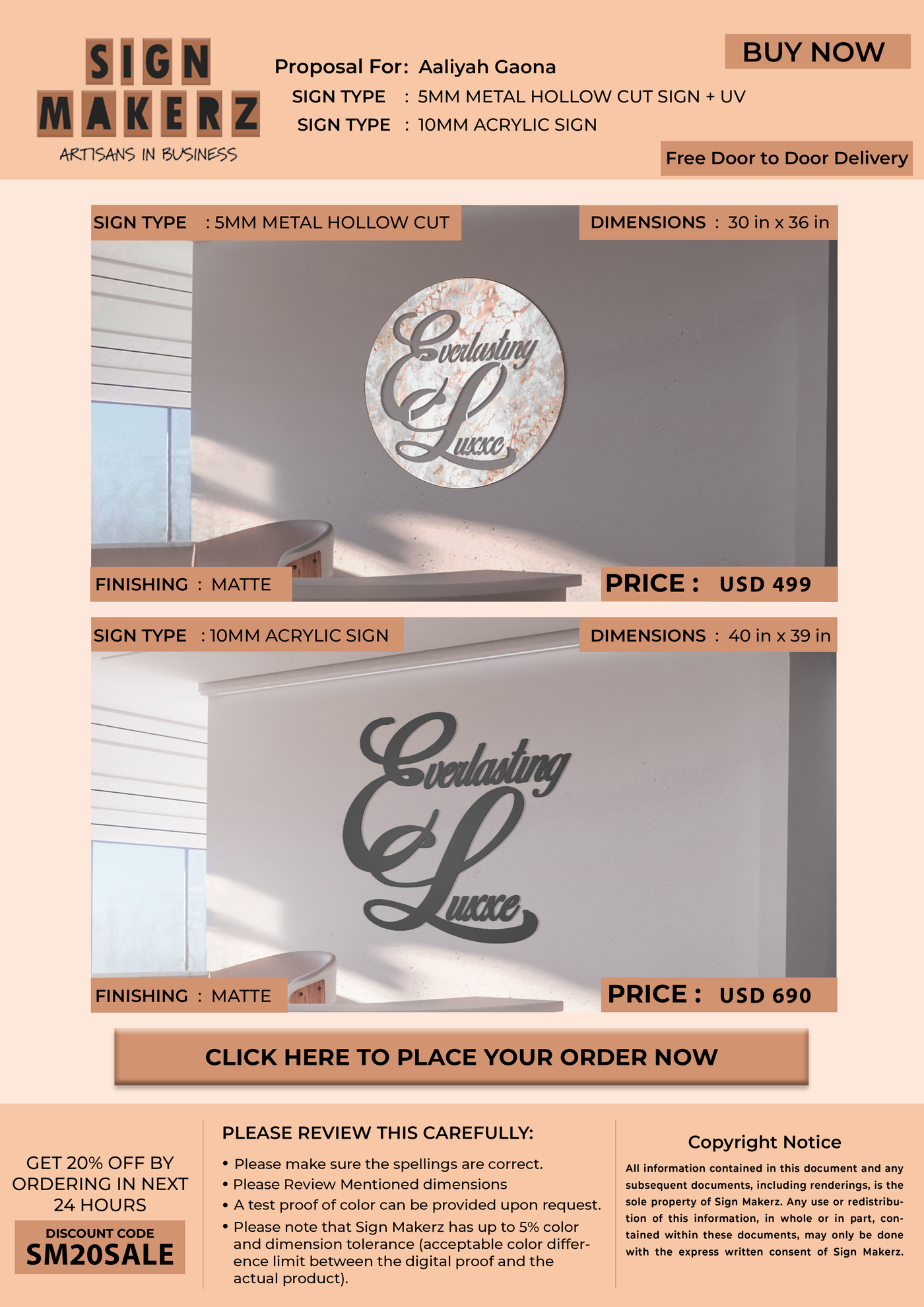 Business Signs for Aaliyah Gaona