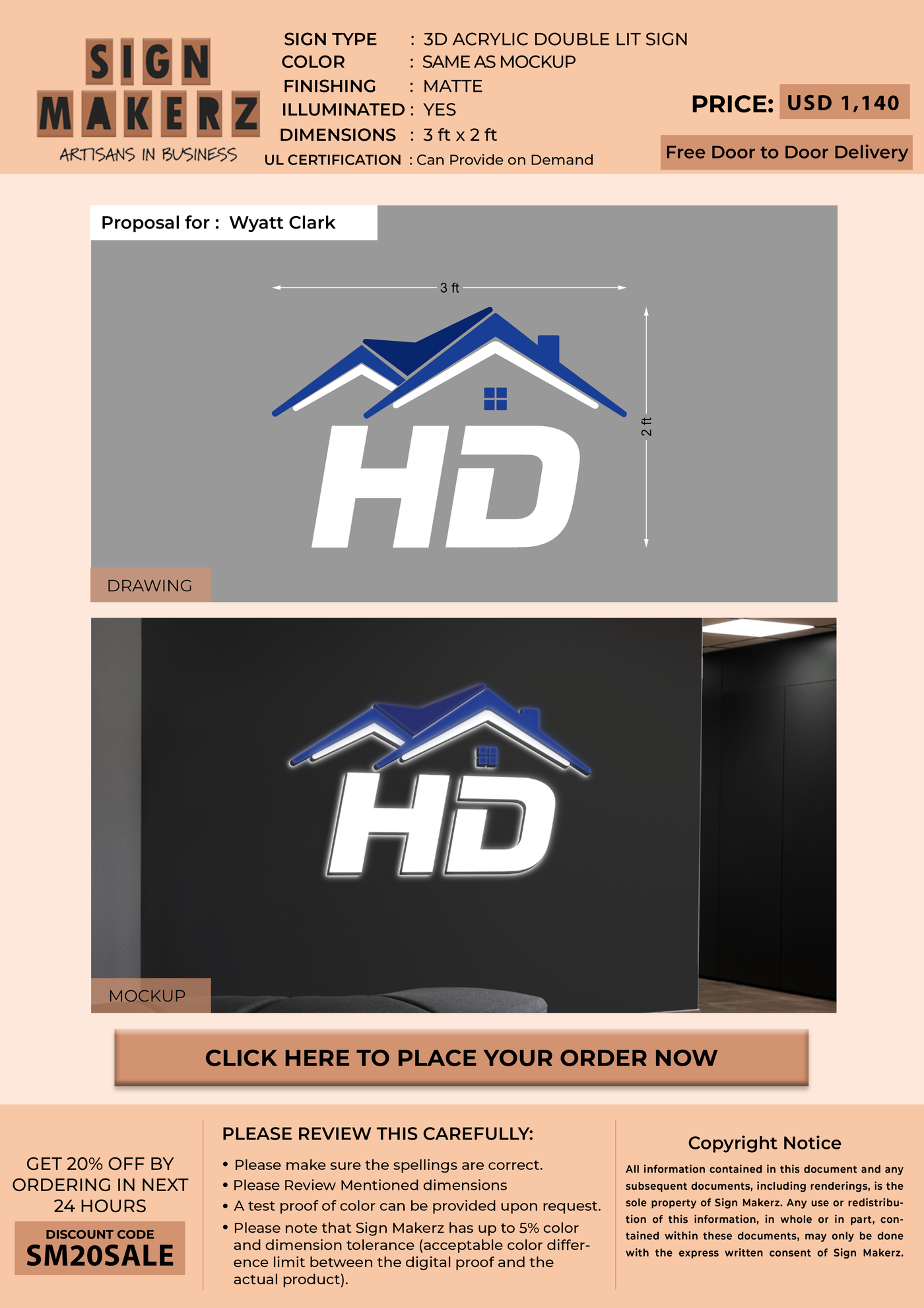 3d acrylic doublelit for Wyatt Clark