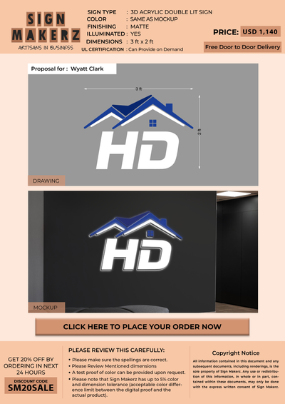 3d acrylic doublelit for Wyatt Clark