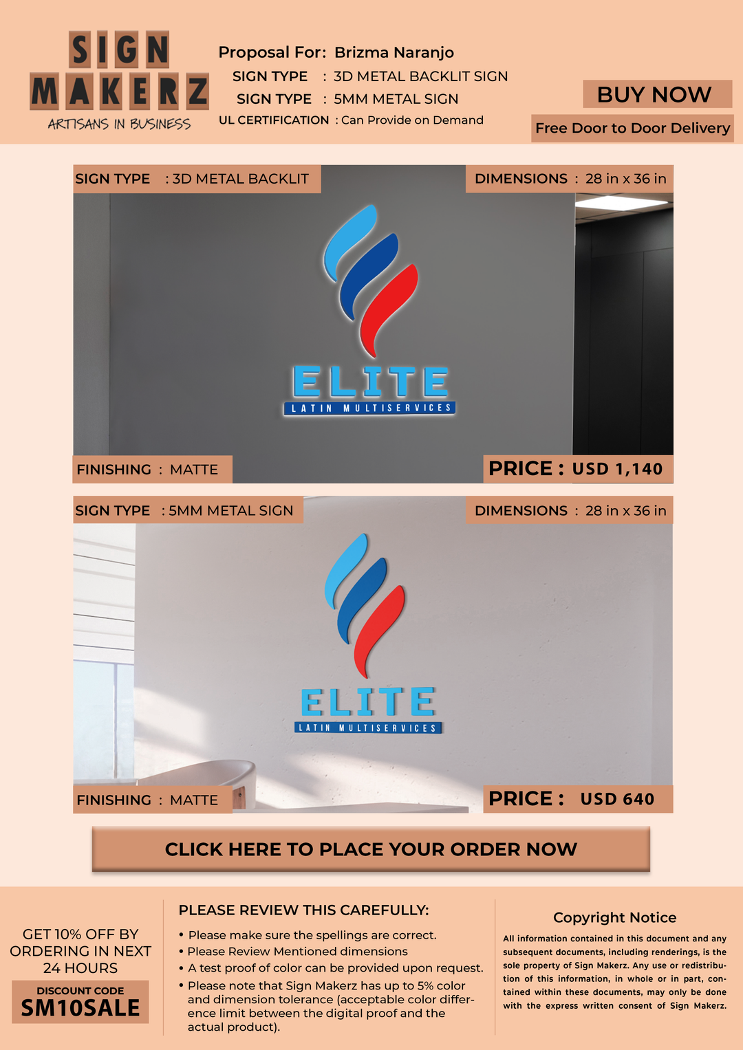 Business signage for Brizma Naranjo