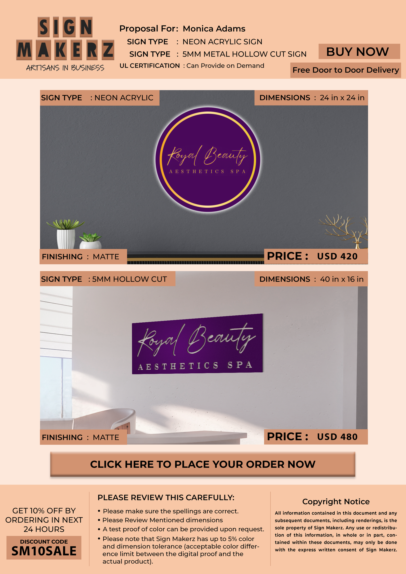 Business signage for Monica Adams